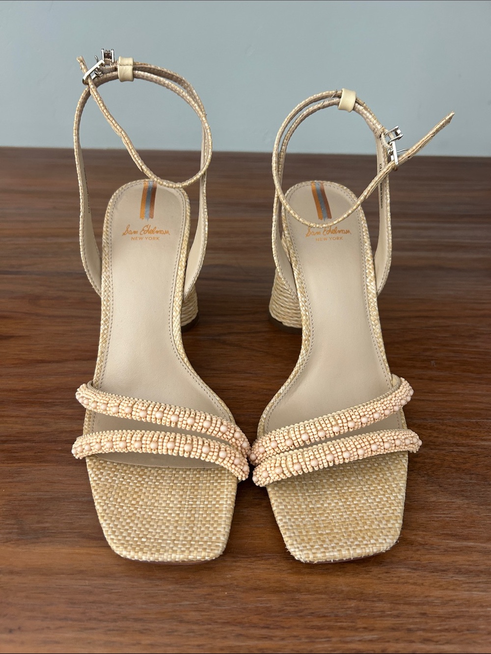 Sam Edelman Kia Beige Beaded Ankle-Strap Sandal